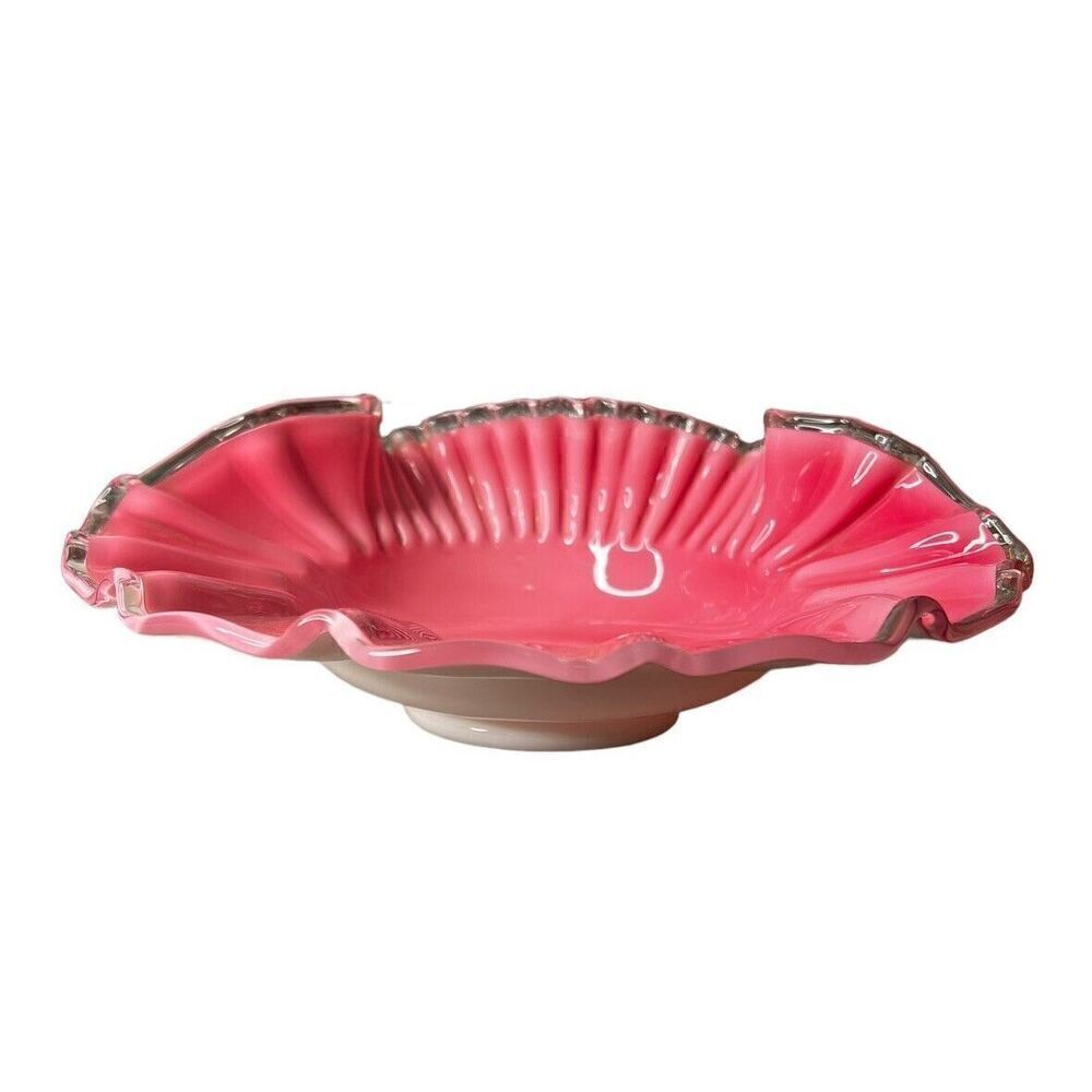 Fenton Peach Crest Glass Shell Shaped Bowl Ruffled Crimped Edge  Pristine